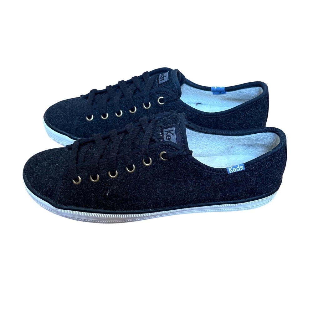 Keds Kickstart Sneakers Women Black Wool Felt Lace Up WF61214 SIZE‎ 9